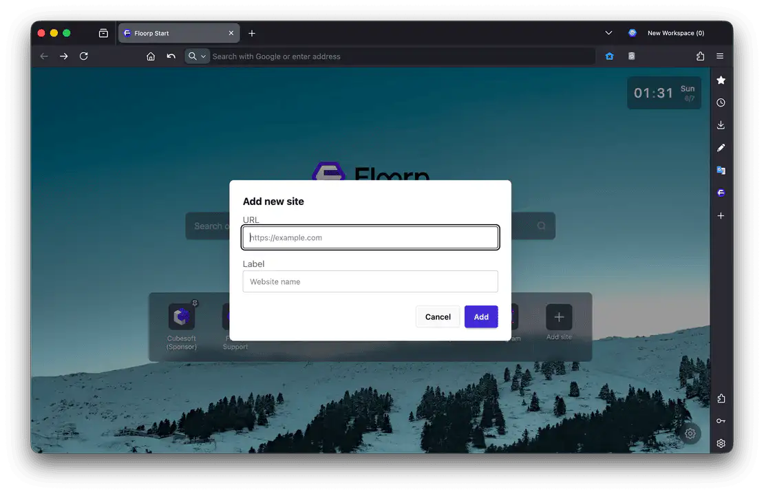 Modal for adding a site to Top Sites